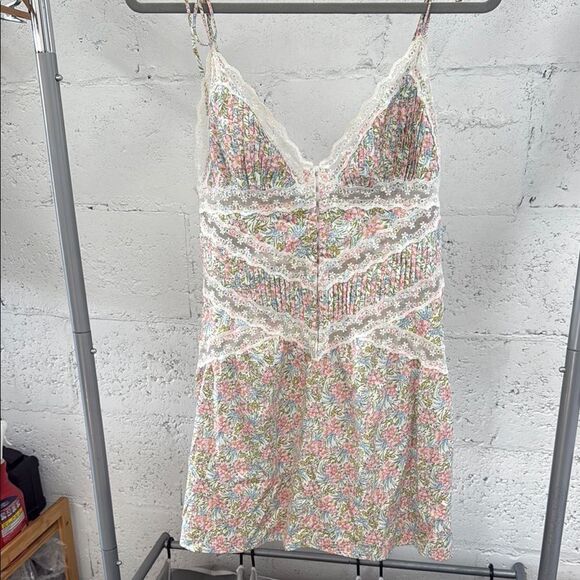 Floral Lace Trim Dress - For Love & Lemons - Size Large - Cute Spaghetti Strap - Picture 4 of 6